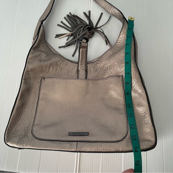 Vince Camuto Metallic Gray Pebbled Leather Shoulder Bag Purse - Picture 12 of 14